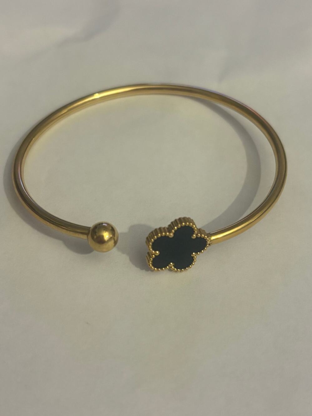 Gold tone Titanium black Clover Open Cuff Bangle lightweight Sz 6.5” NIB